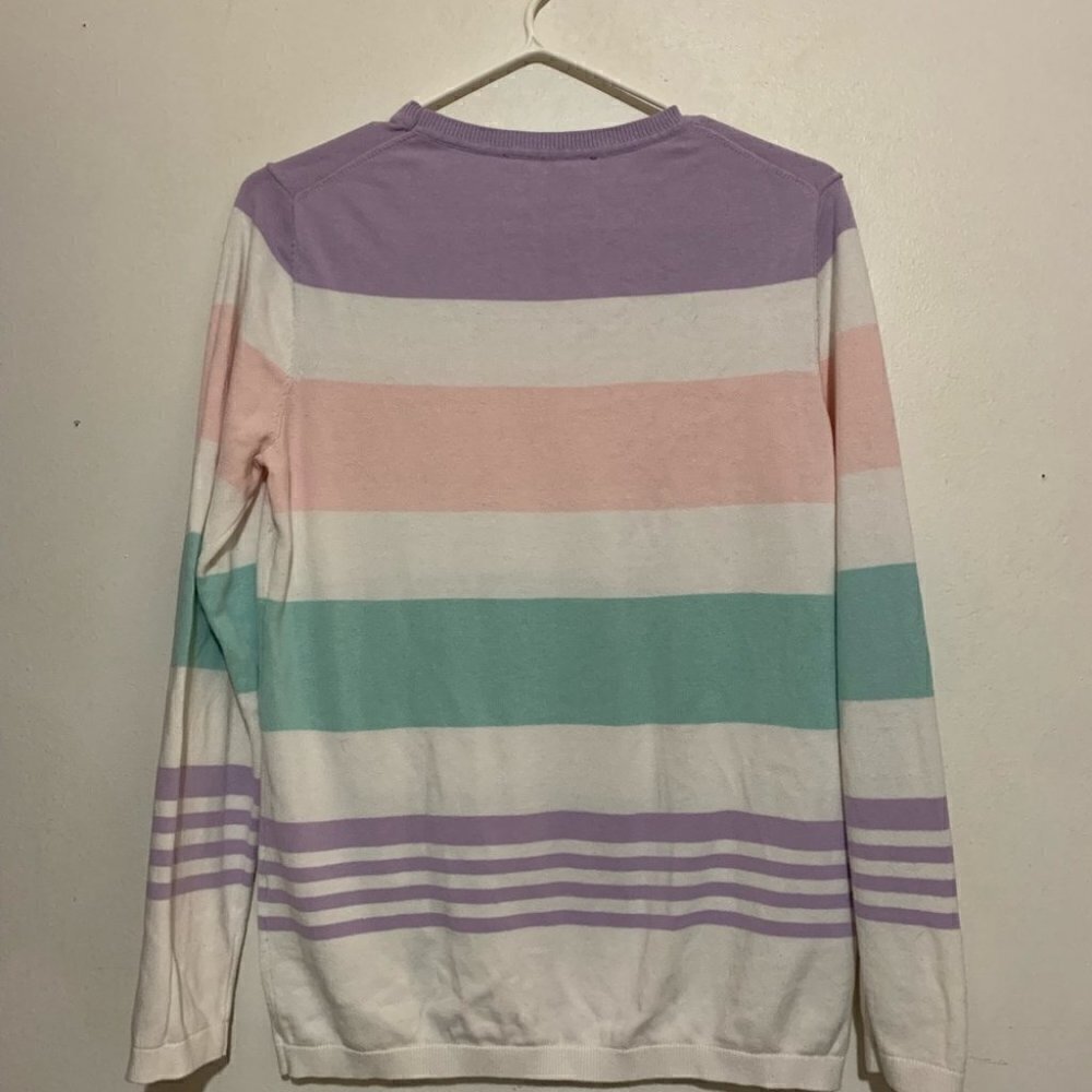 Tommy Hilfiger Pastel Stripe Crewneck Sweater Preppy Cottagecore Medium - Picture 2 of 6